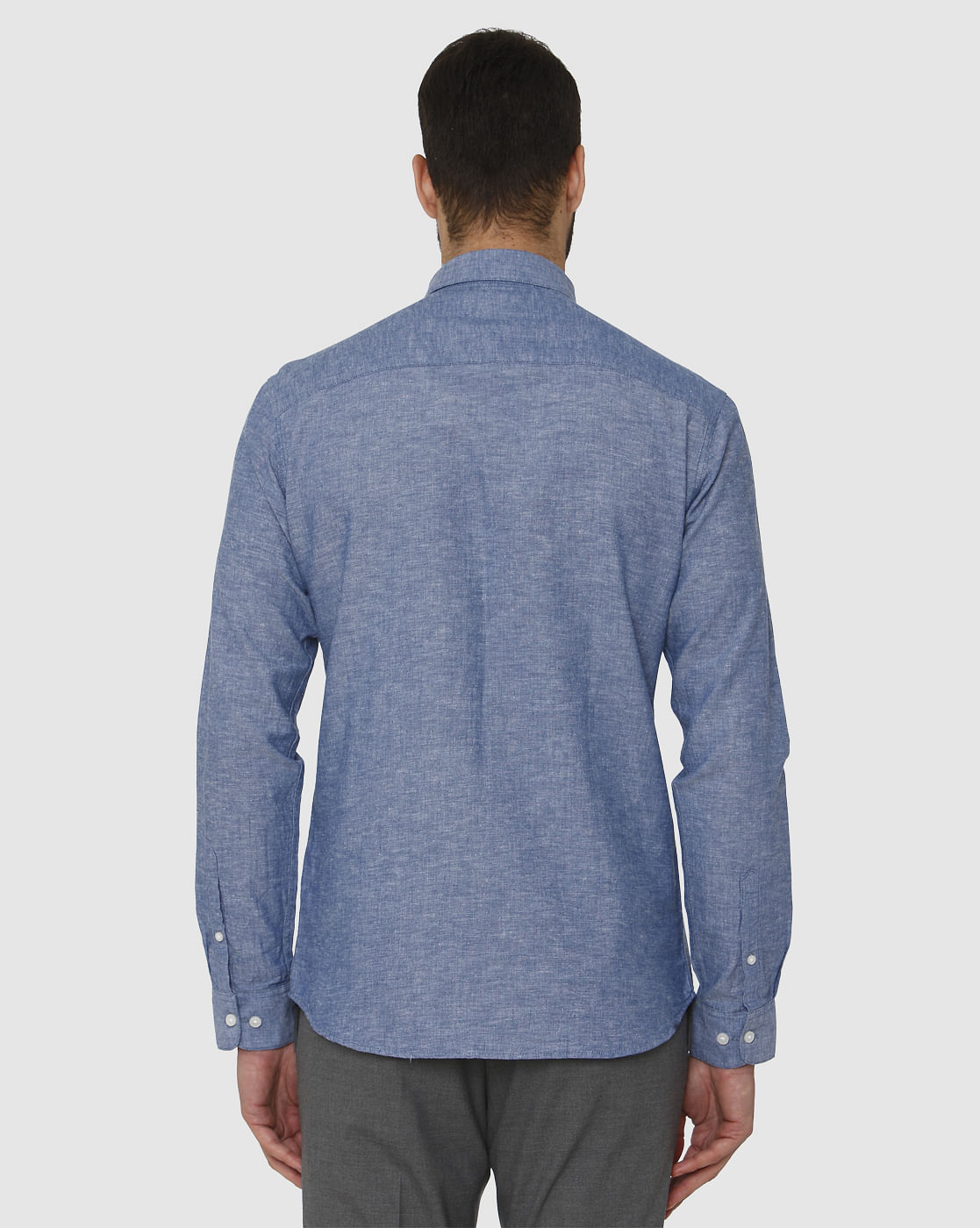 Blue Faded Linen Slim Fit Full Sleeves Shirt
