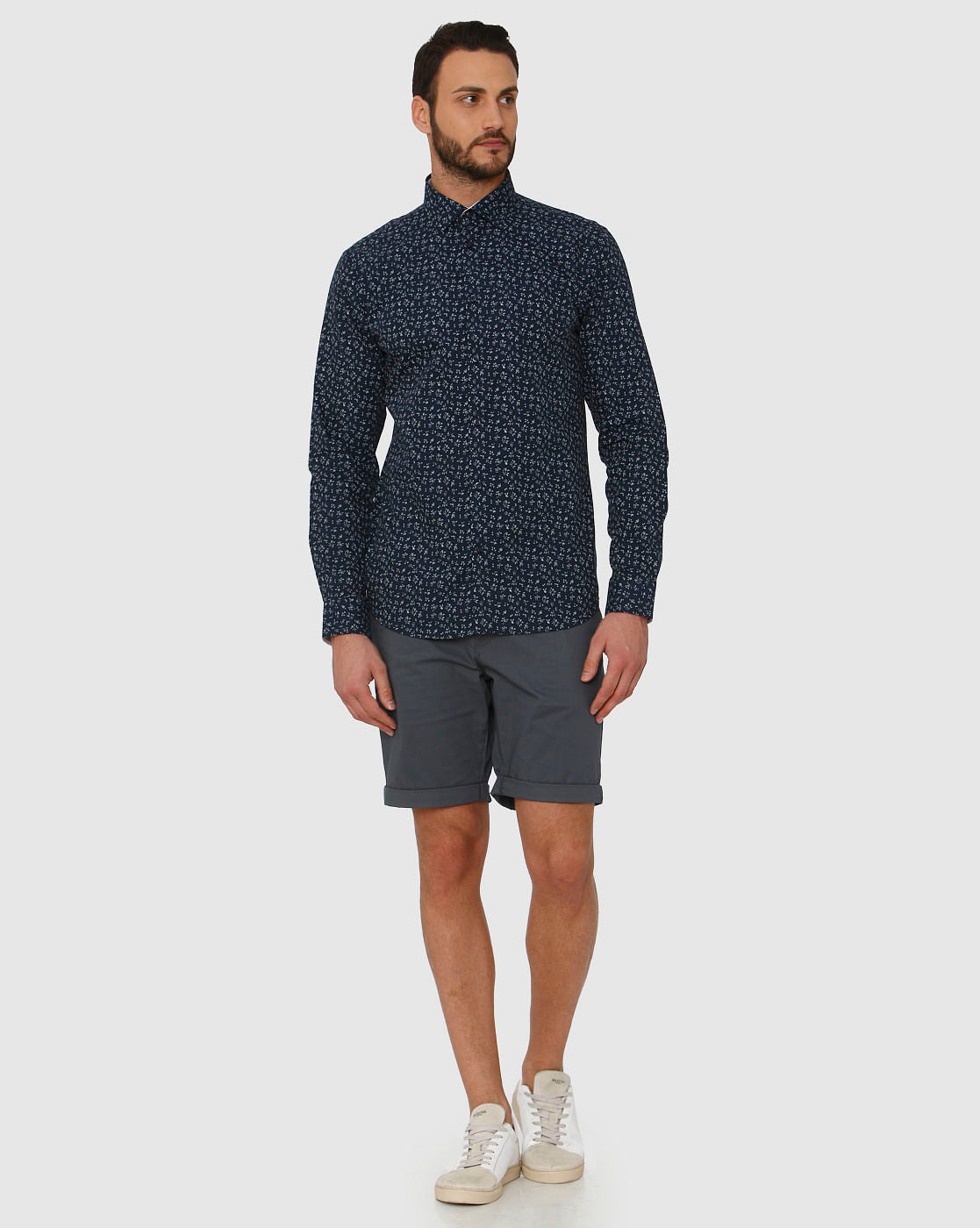 Dark Blue All Over Print Slim Fit Full Sleeves Shirt
