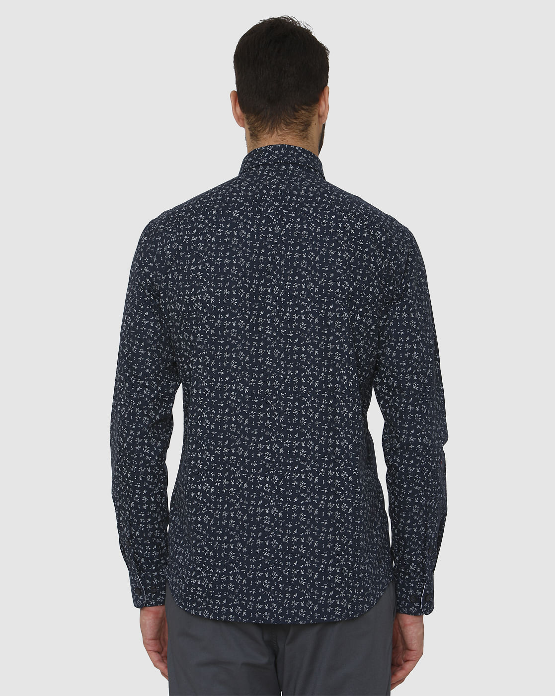 Dark Blue All Over Print Slim Fit Full Sleeves Shirt