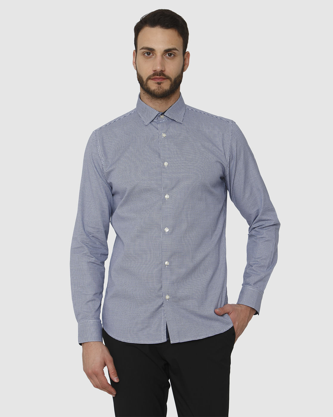 Light Blue Check Slim Fit Full Sleeves Shirt