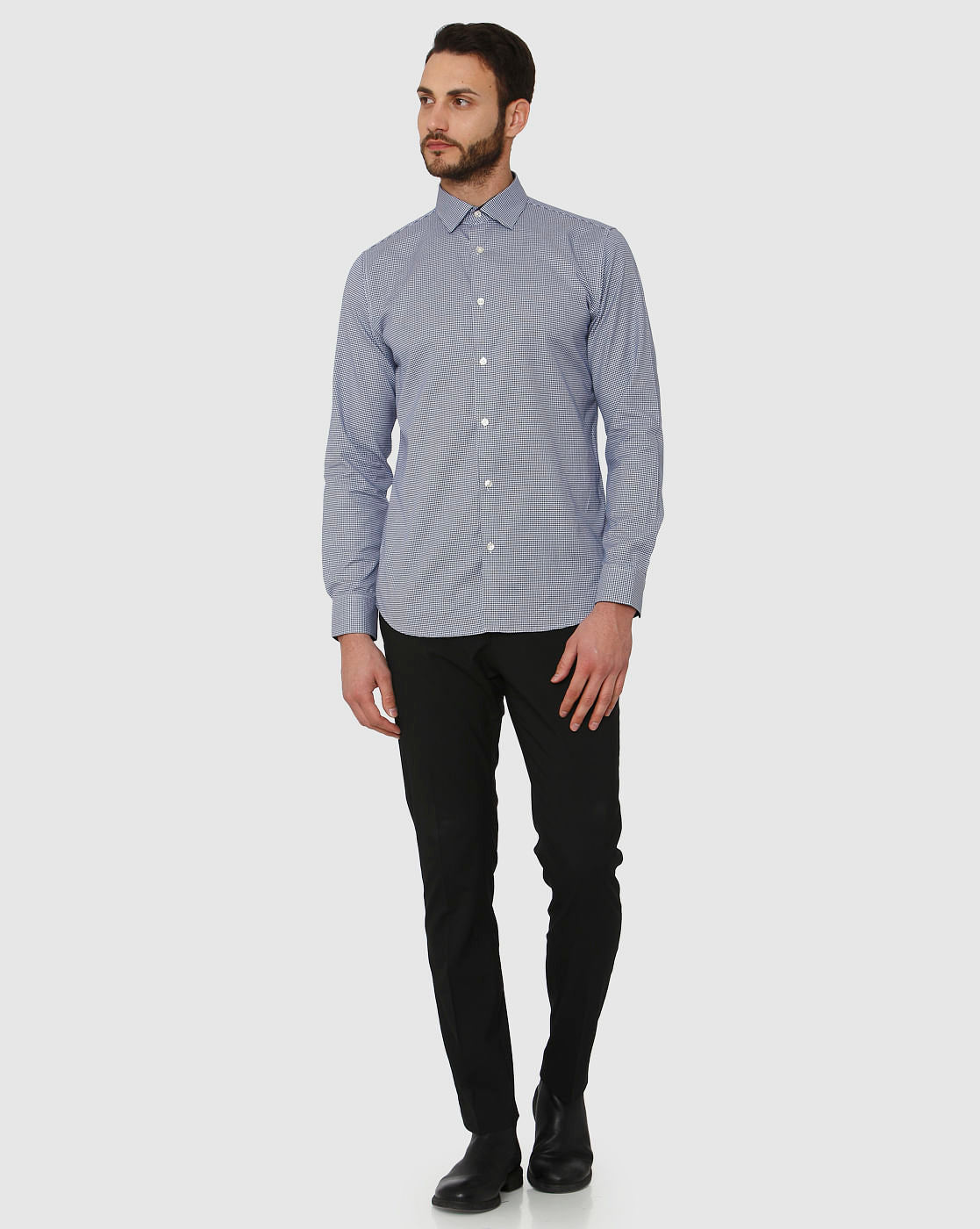 Light Blue Check Slim Fit Full Sleeves Shirt
