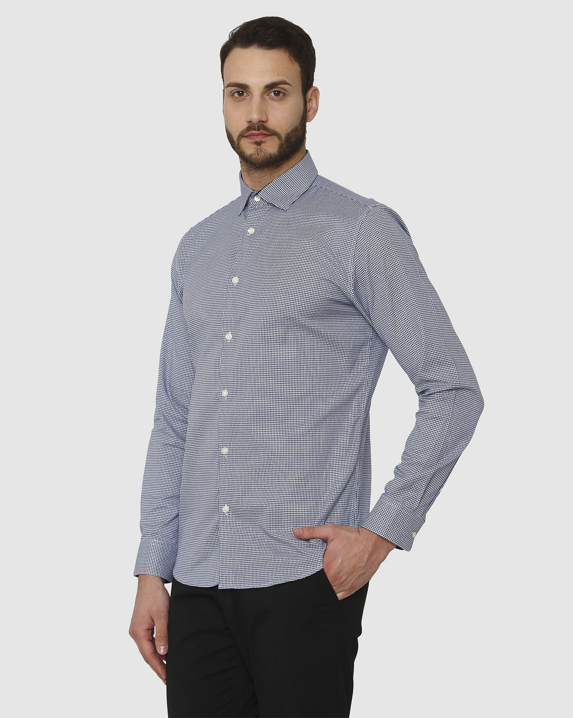 Light Blue Check Slim Fit Full Sleeves Shirt