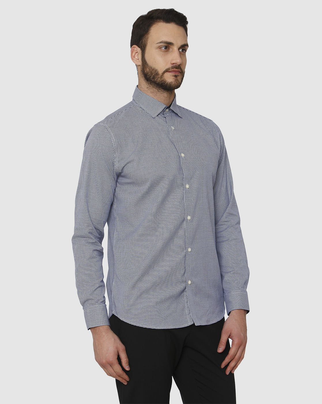 Light Blue Check Slim Fit Full Sleeves Shirt