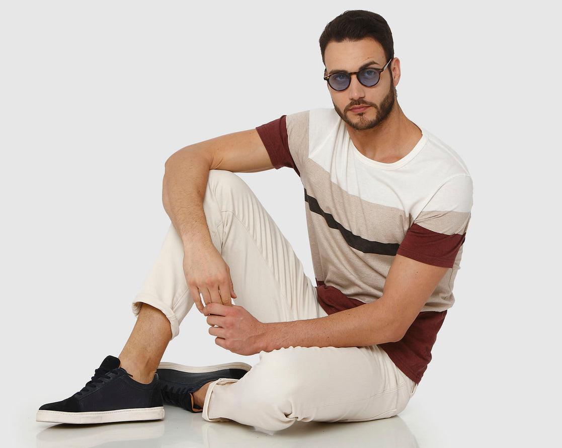 Red Colour Blocked Crew Neck T-Shirt