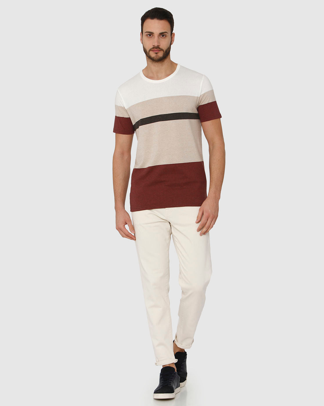 Red Colour Blocked Crew Neck T-Shirt