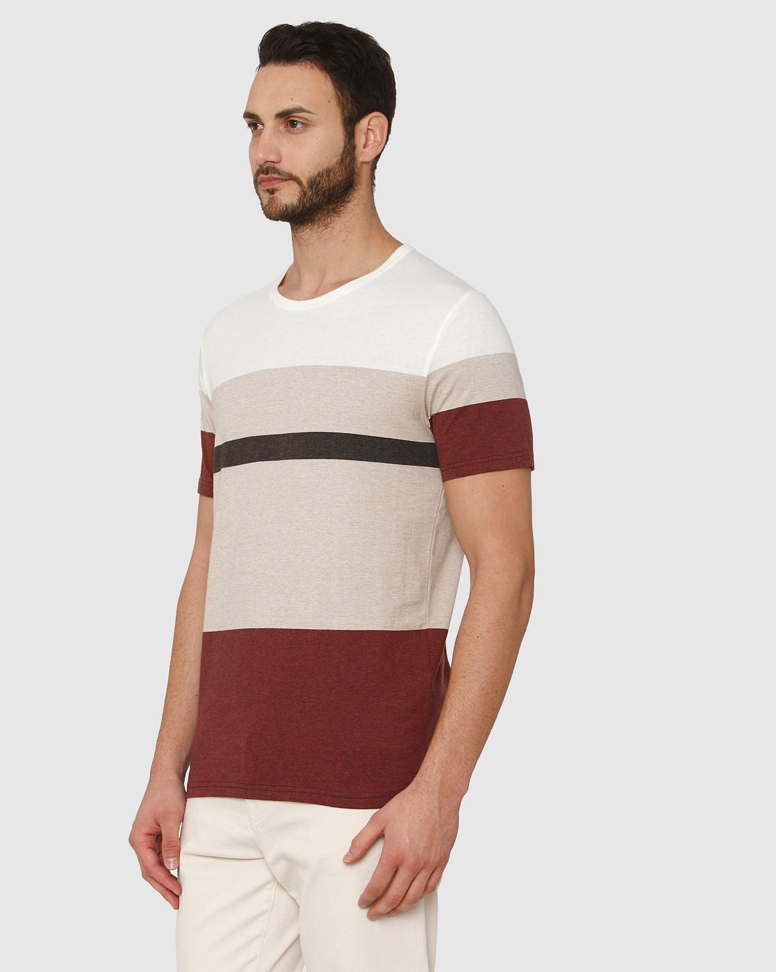 Red Colour Blocked Crew Neck T-Shirt