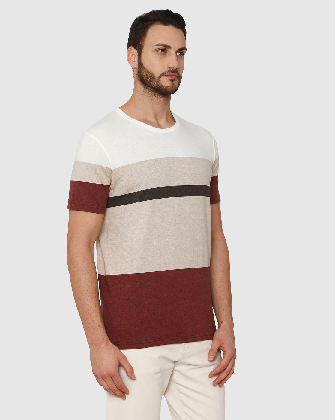 Red Colour Blocked Crew Neck T-Shirt
