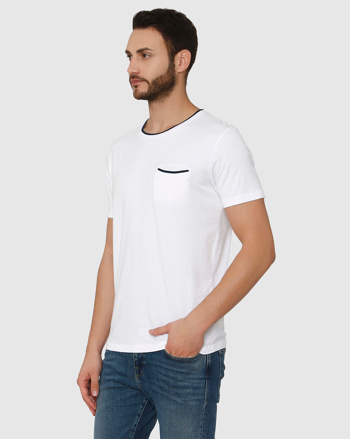 White Contrast Tipping Crew Neck T-Shirt