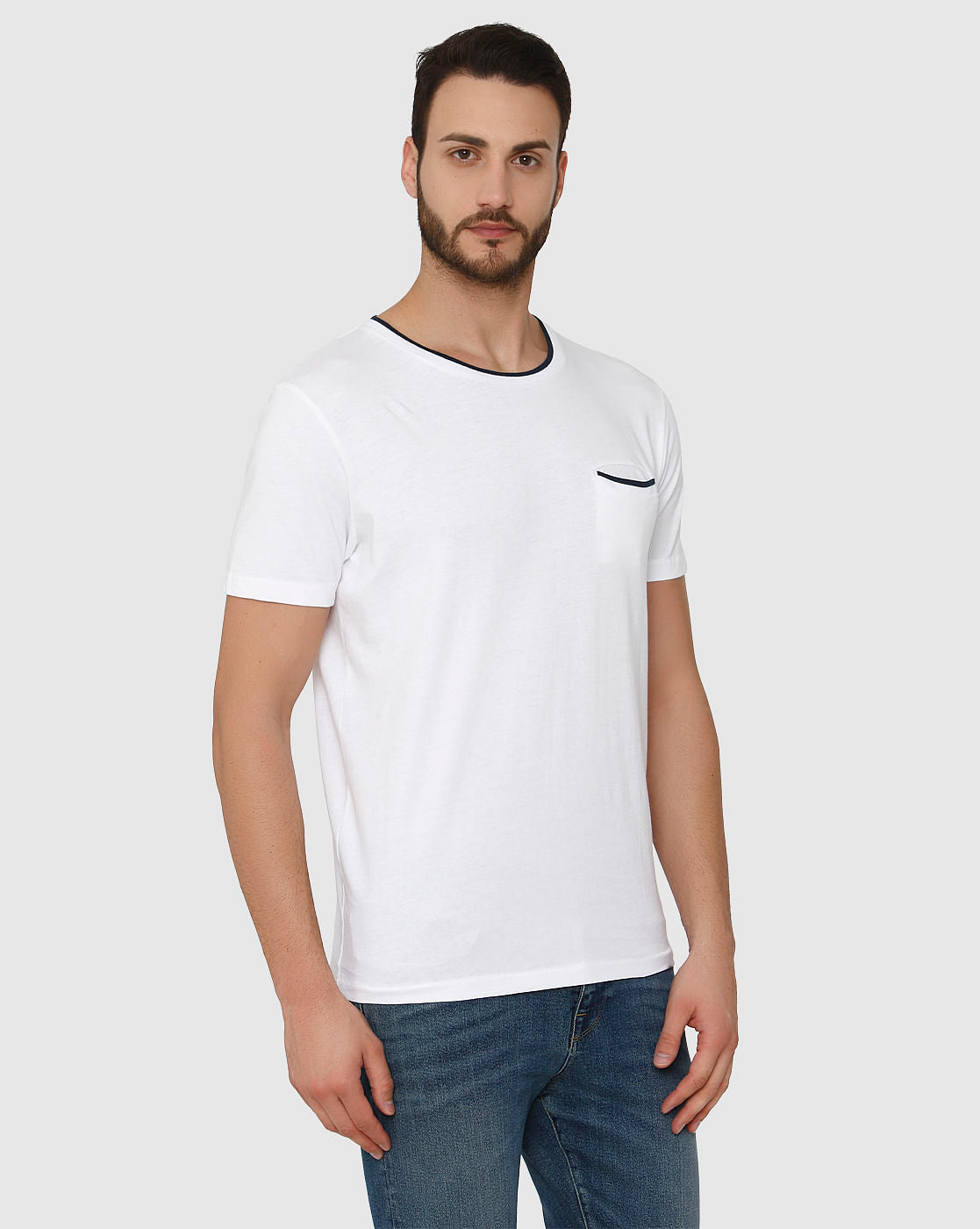 White Contrast Tipping Crew Neck T-Shirt