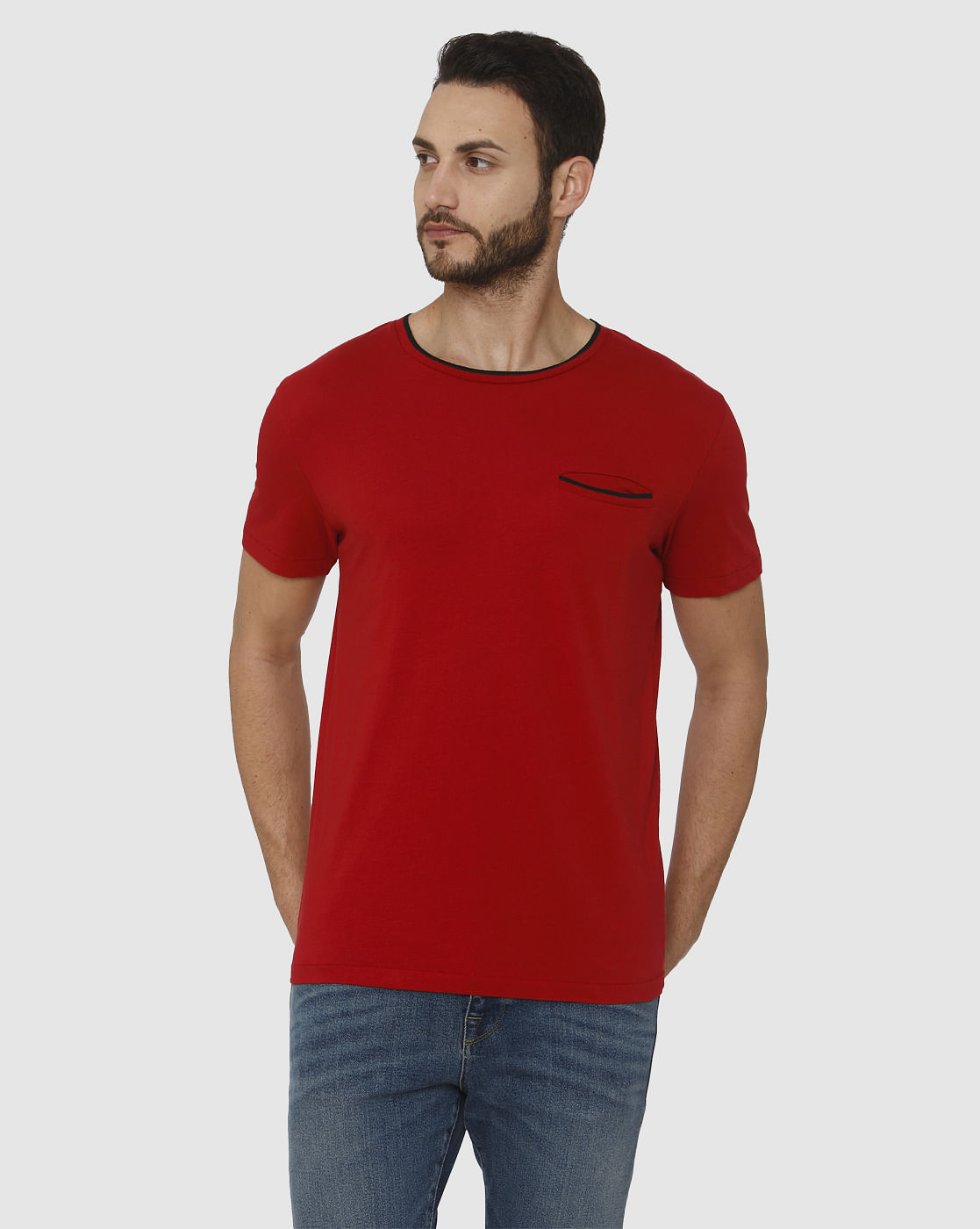 Red Contrast Tipping Crew Neck T-Shirt