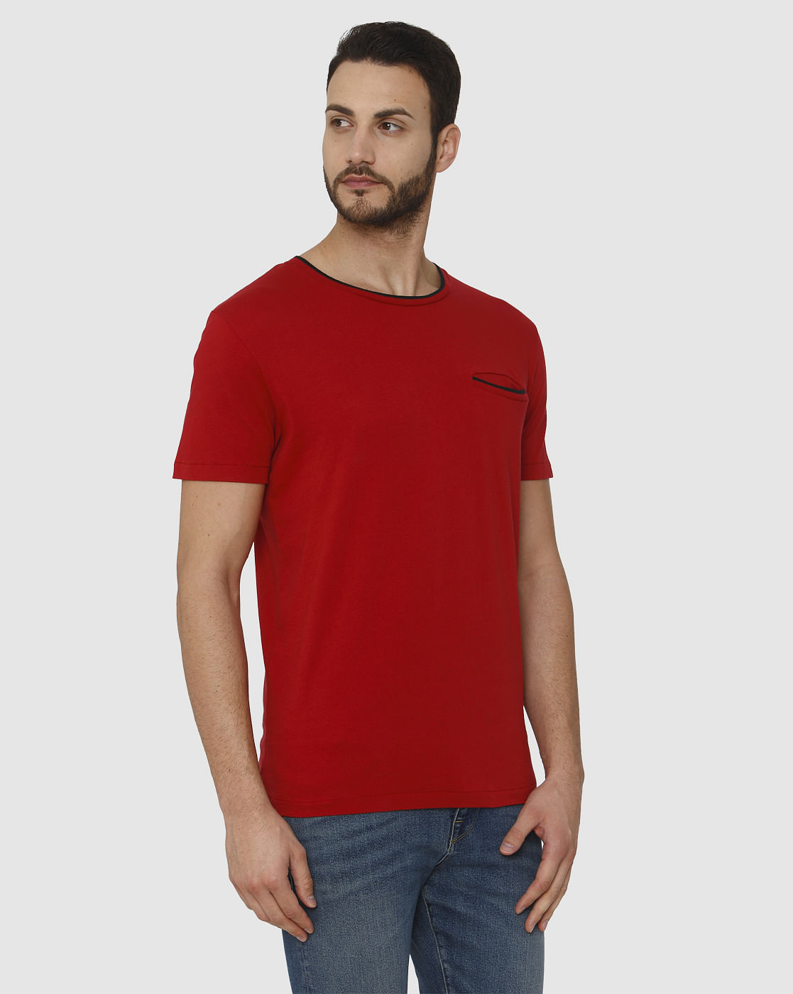 Red Contrast Tipping Crew Neck T-Shirt