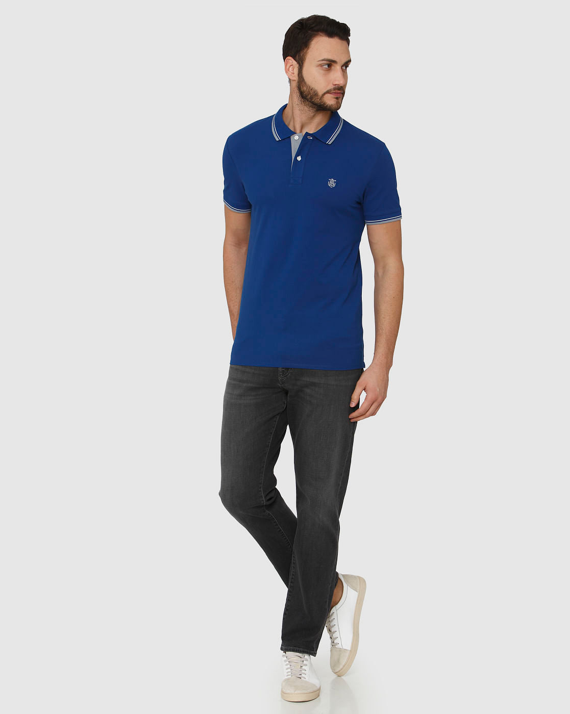 Blue Contrast Tipping Polo Neck T-Shirt