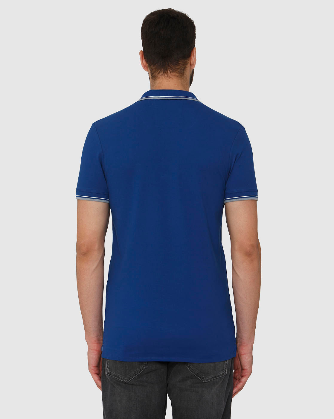 Blue Contrast Tipping Polo Neck T-Shirt