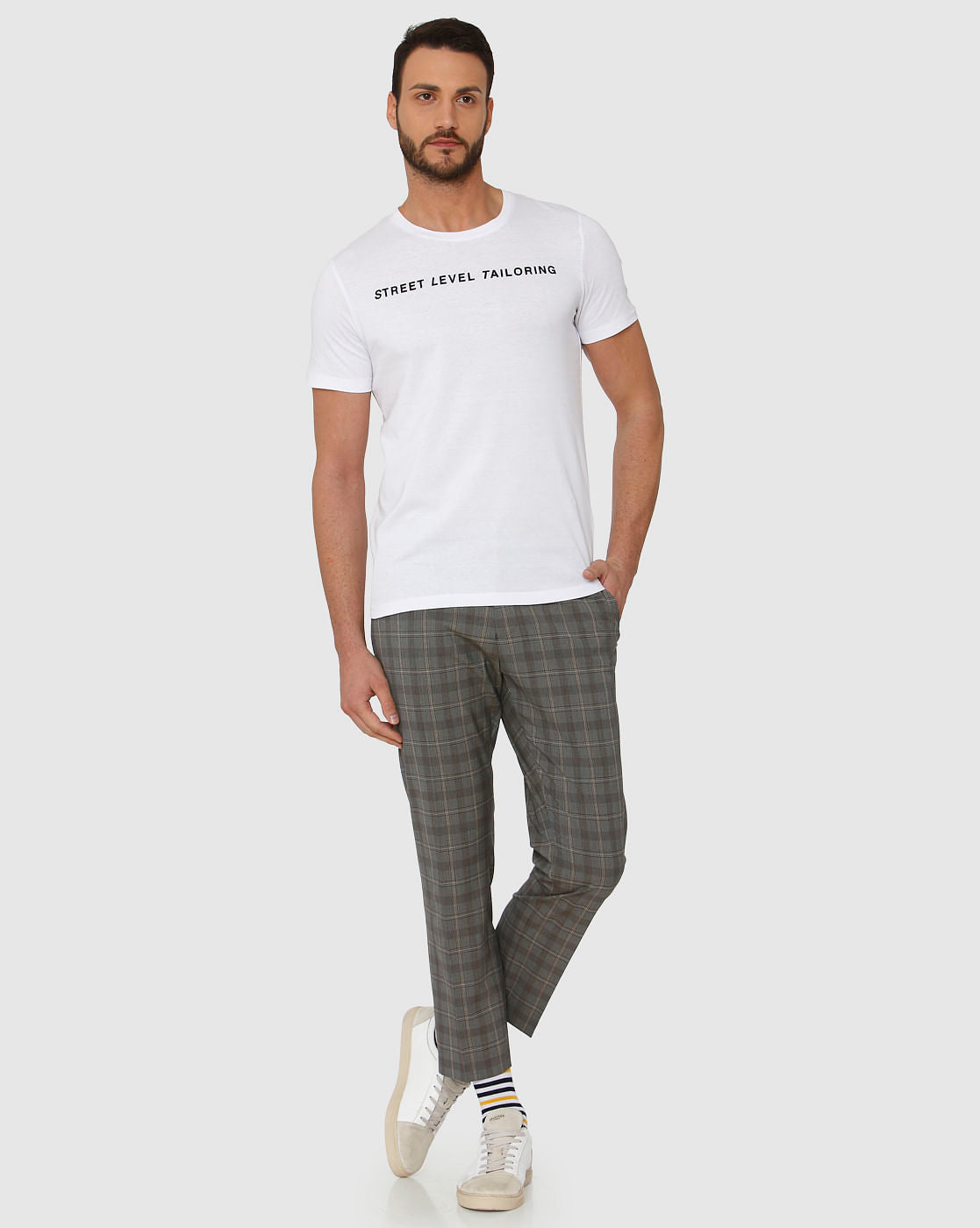 White Text Print Crew Neck T-Shirt