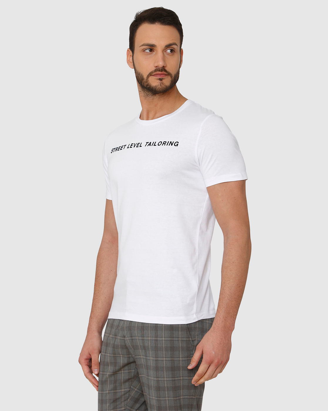 White Text Print Crew Neck T-Shirt