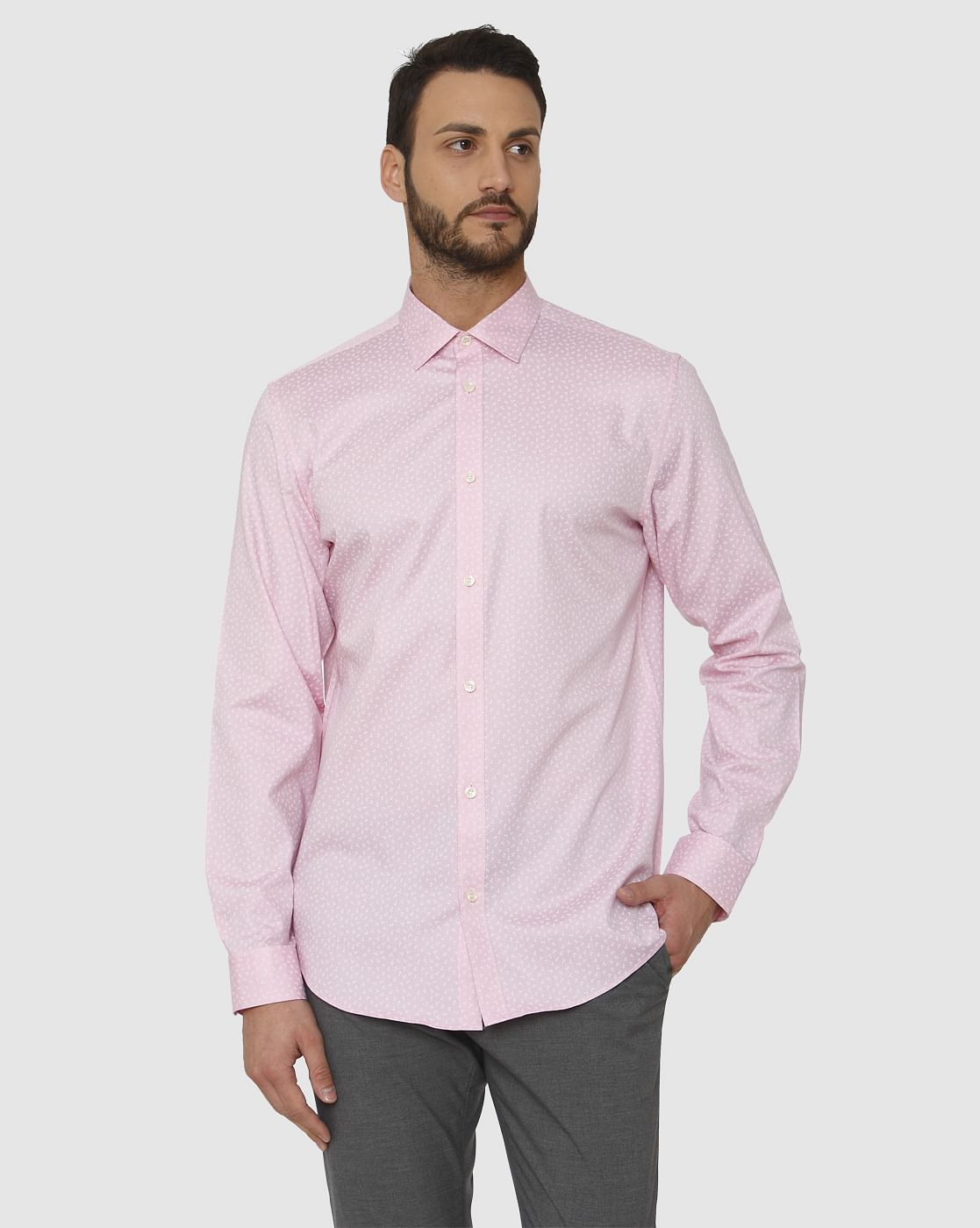 Pink All Over Print Full Sleeves Formal Shirt
