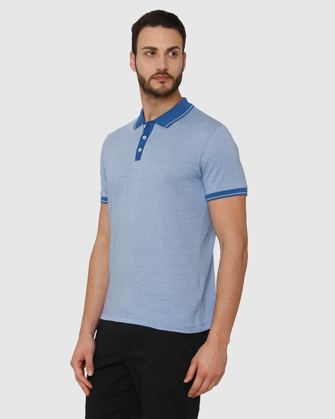 Blue Contrast Tipping Polo Neck T-Shirt
