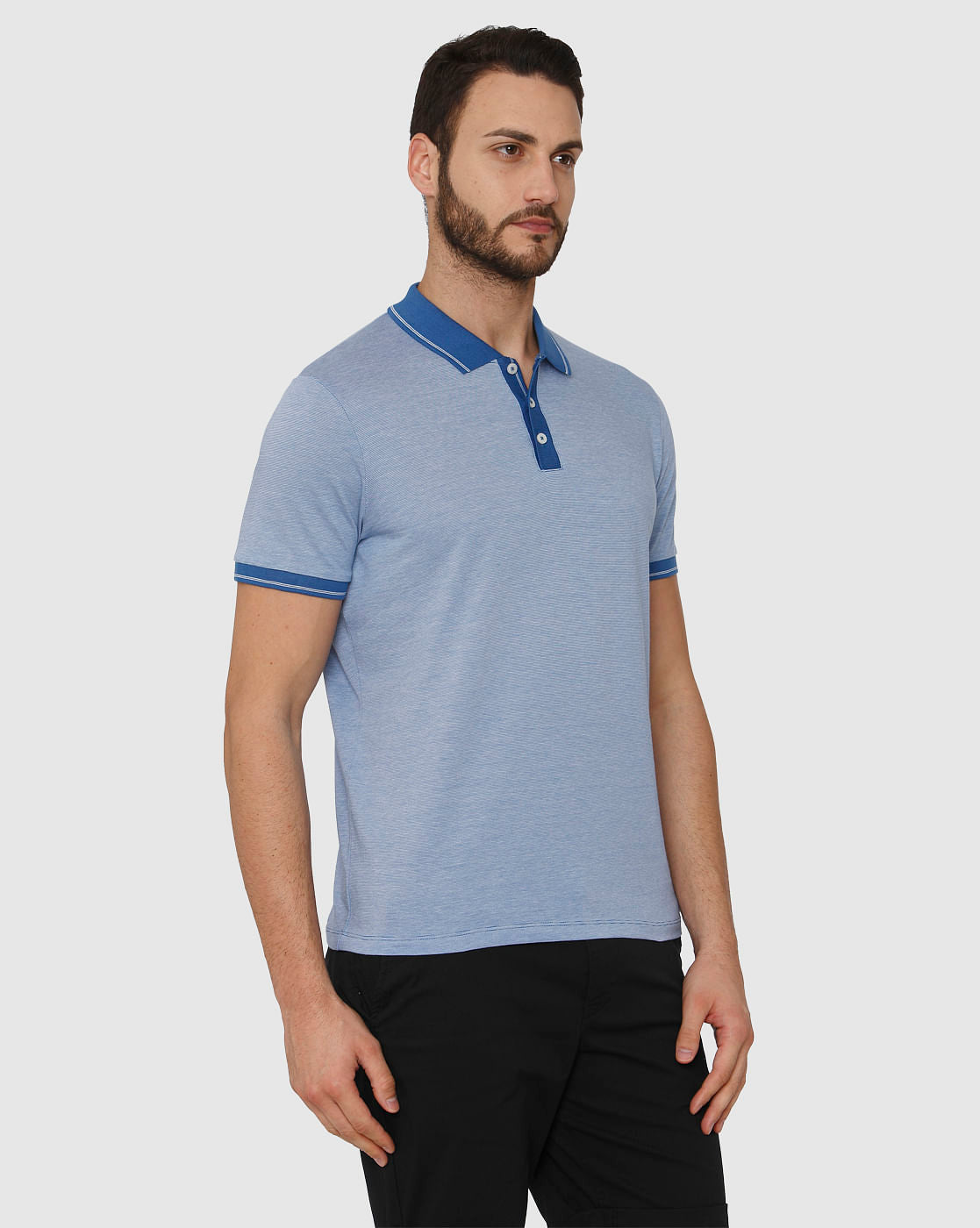 Blue Contrast Tipping Polo Neck T-Shirt