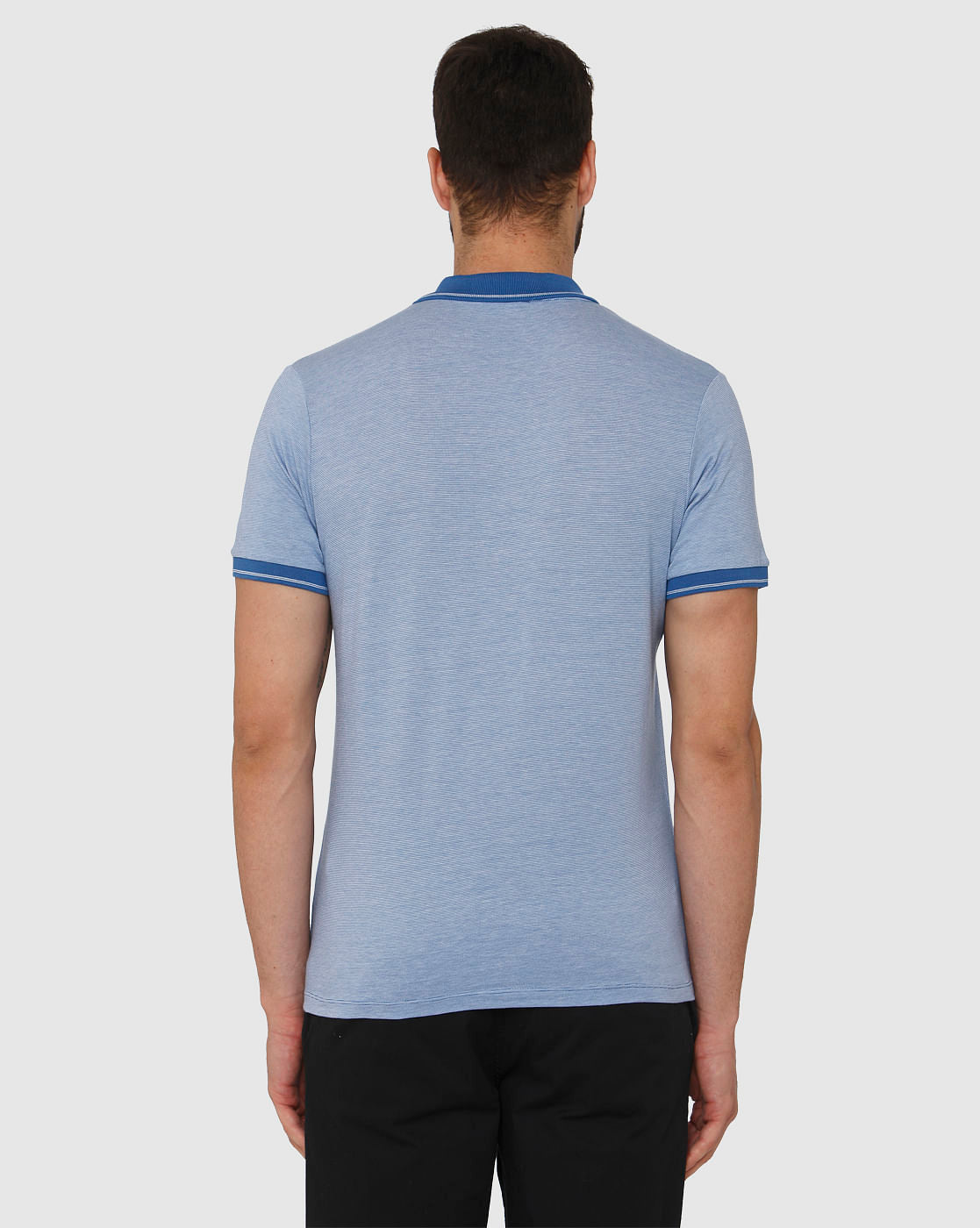 Blue Contrast Tipping Polo Neck T-Shirt