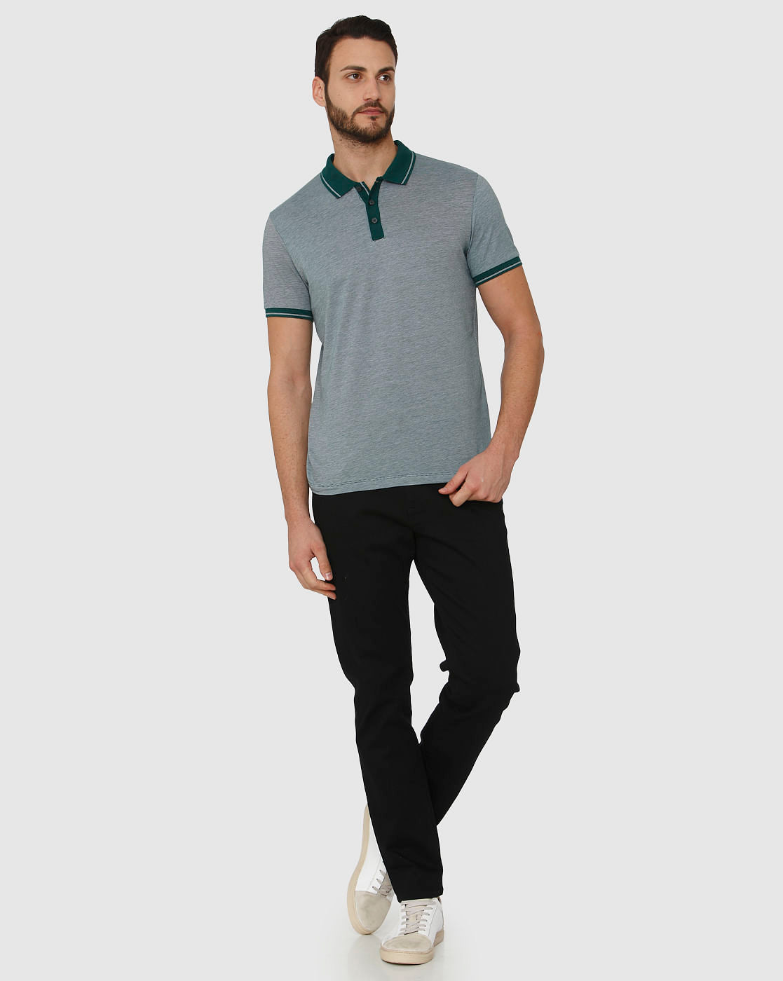 Green Contrast Tipping Polo Neck T-Shirt