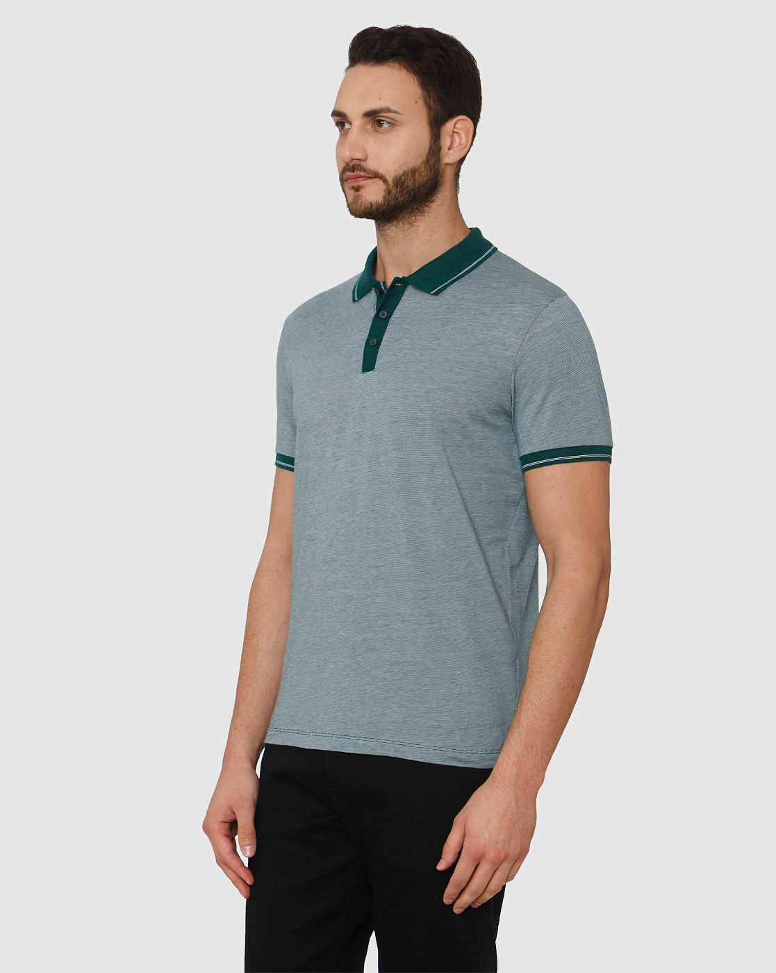 Green Contrast Tipping Polo Neck T-Shirt