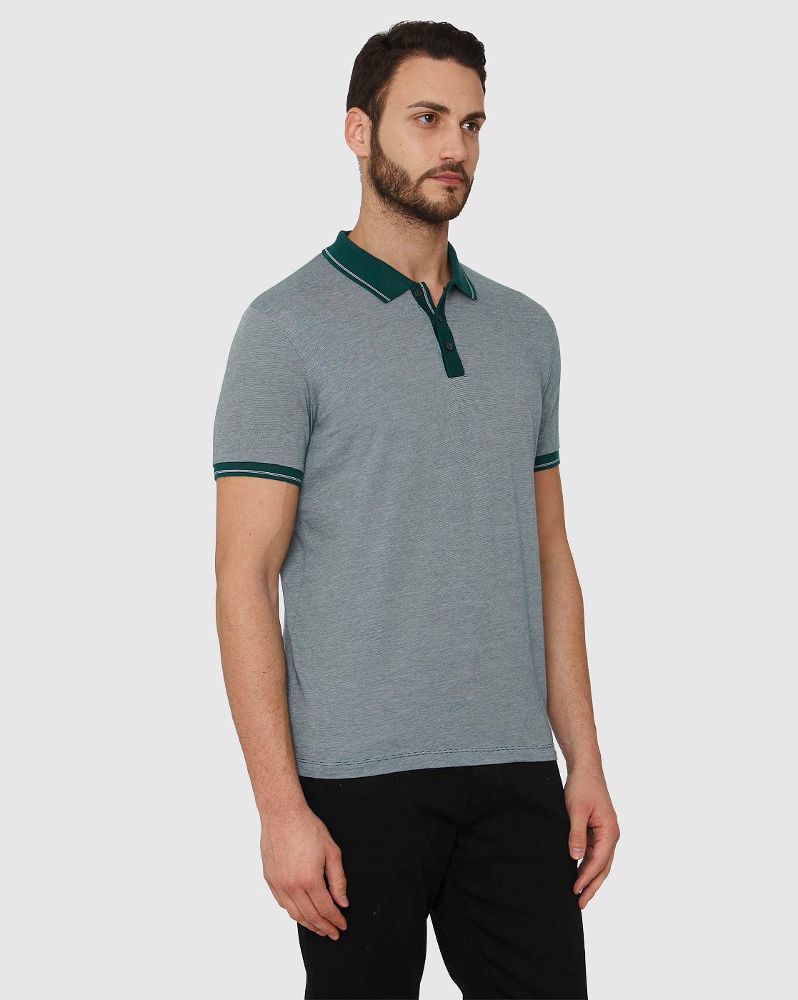 Green Contrast Tipping Polo Neck T-Shirt
