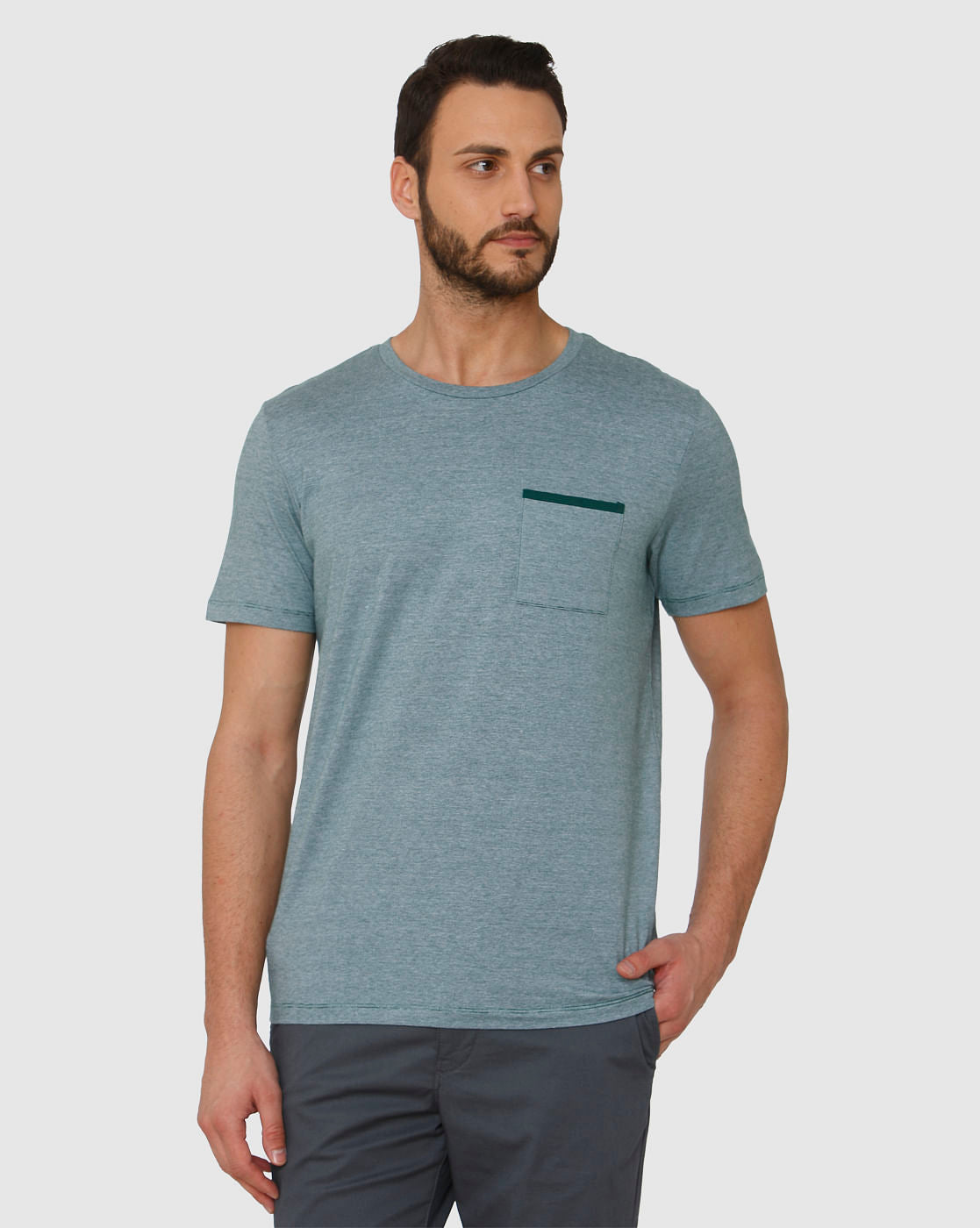 Green Front Pocket Crew Neck T-Shirt