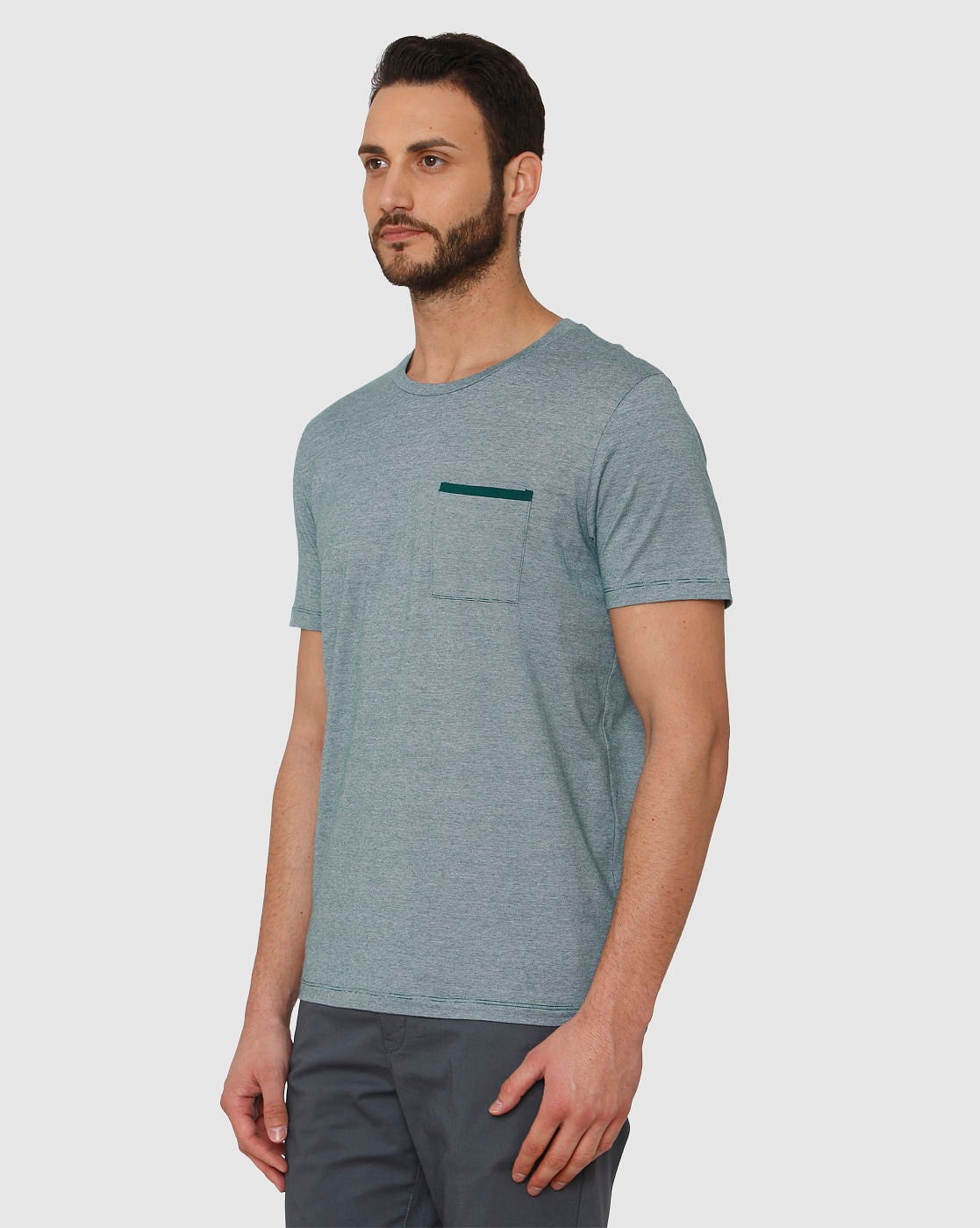 Green Front Pocket Crew Neck T-Shirt