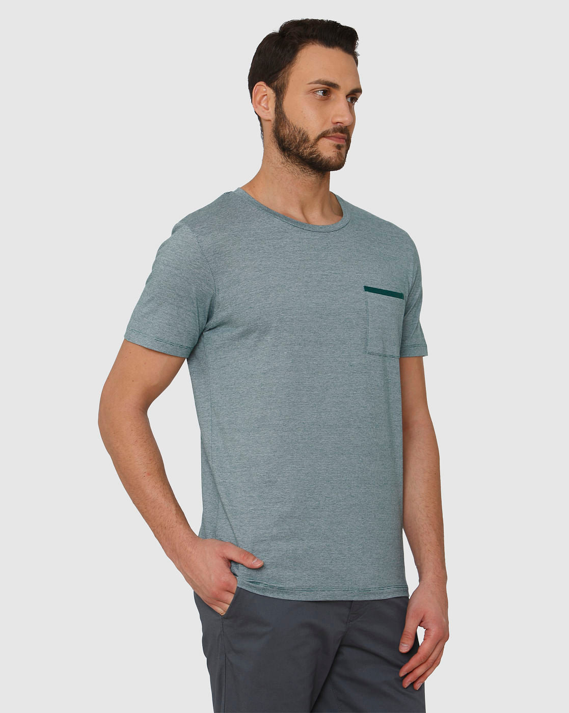 Green Front Pocket Crew Neck T-Shirt