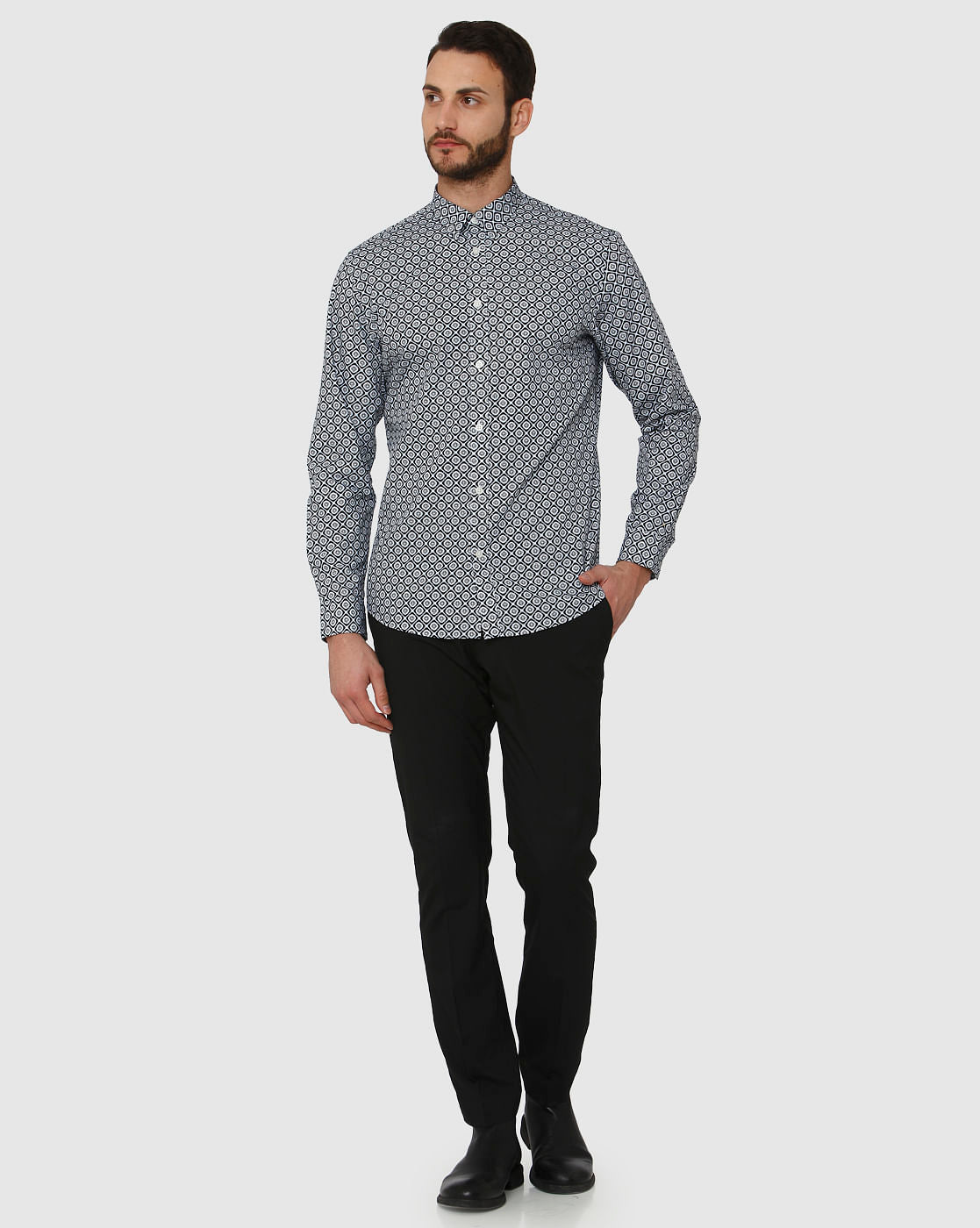 Blue All Over Print Full Sleeves Shirt
