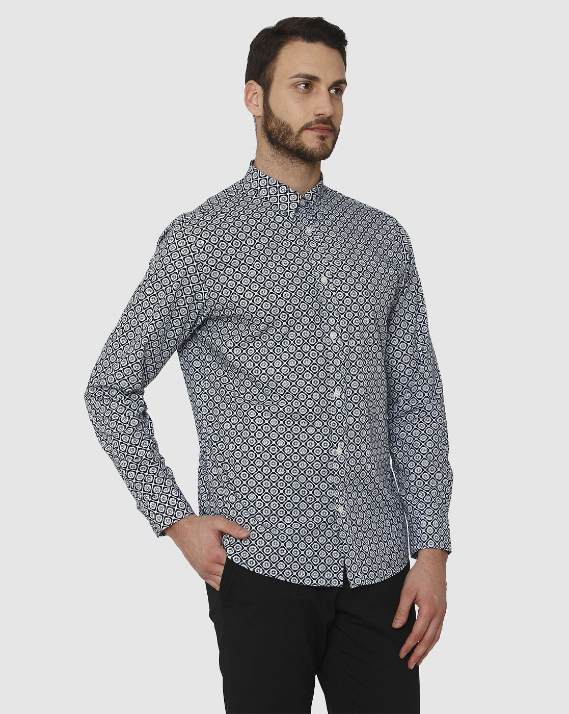Blue All Over Print Full Sleeves Shirt