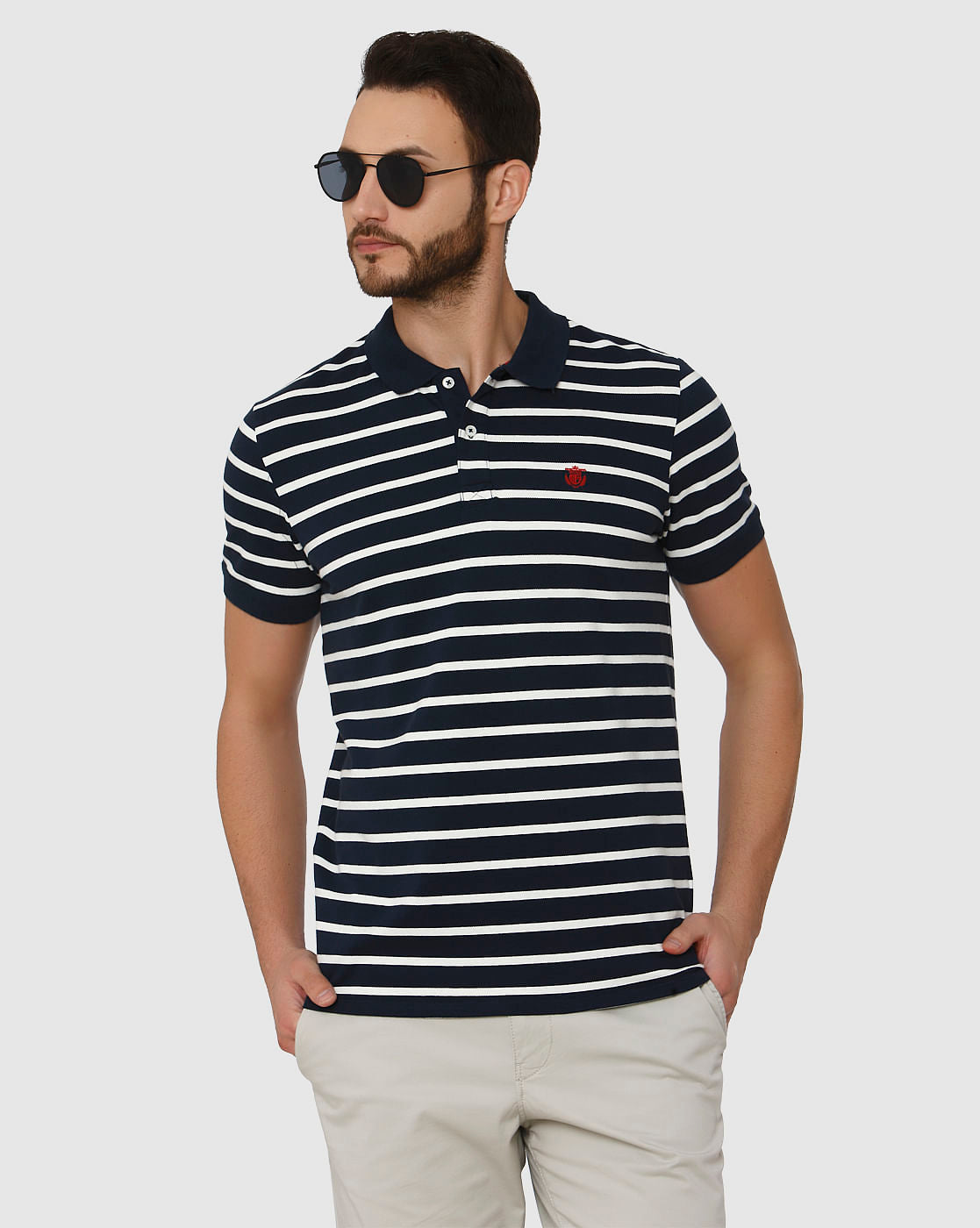 Blue Striped Polo Neck T-Shirt