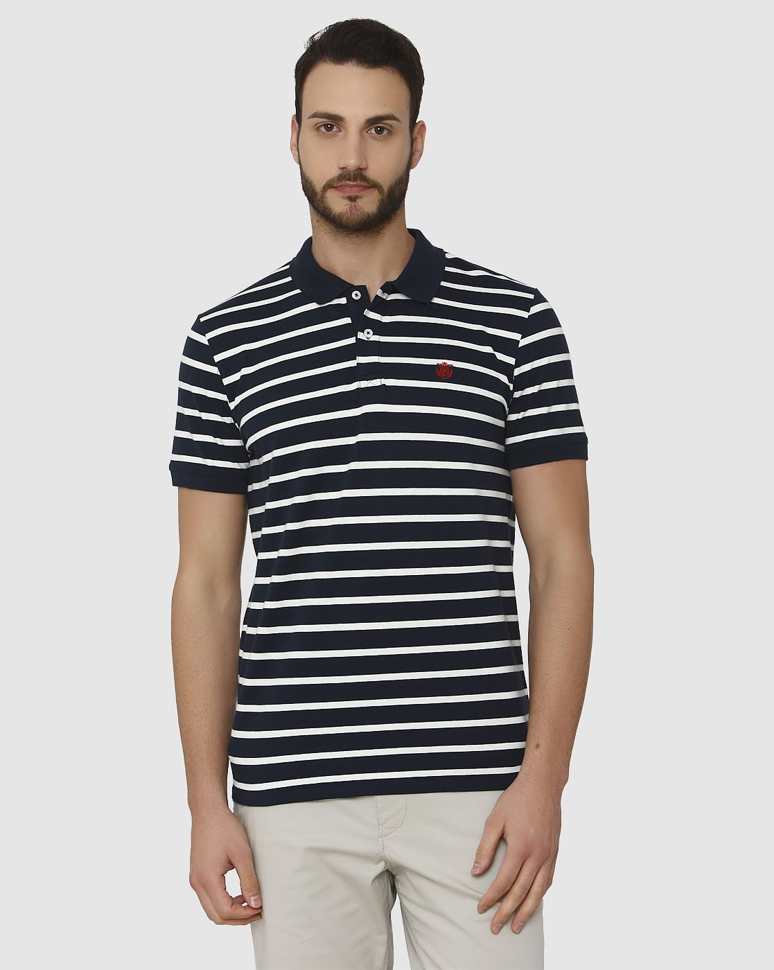 Blue Striped Polo Neck T-Shirt