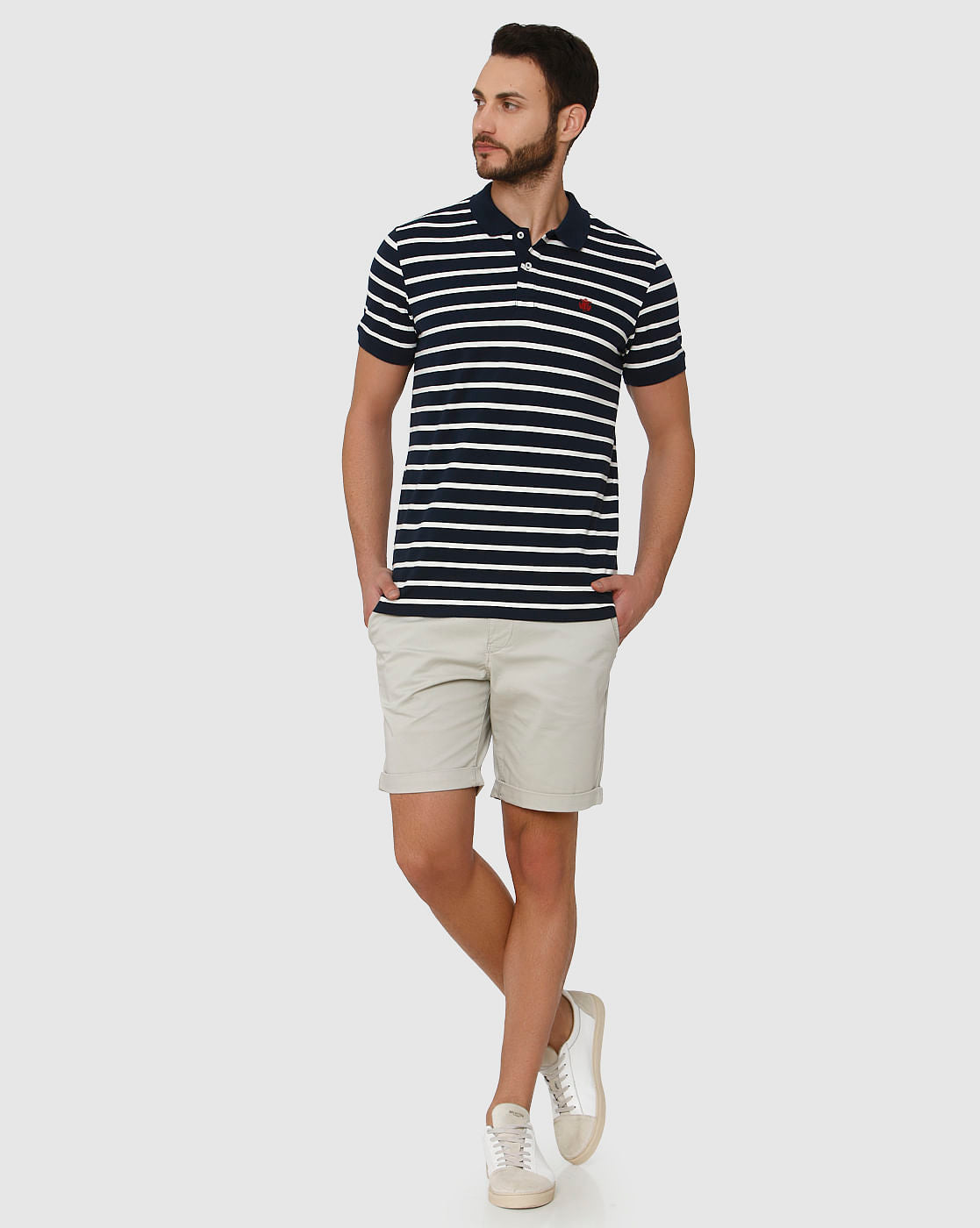 Blue Striped Polo Neck T-Shirt