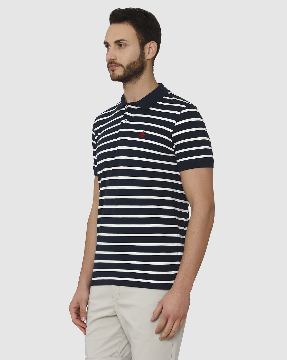 Blue Striped Polo Neck T-Shirt