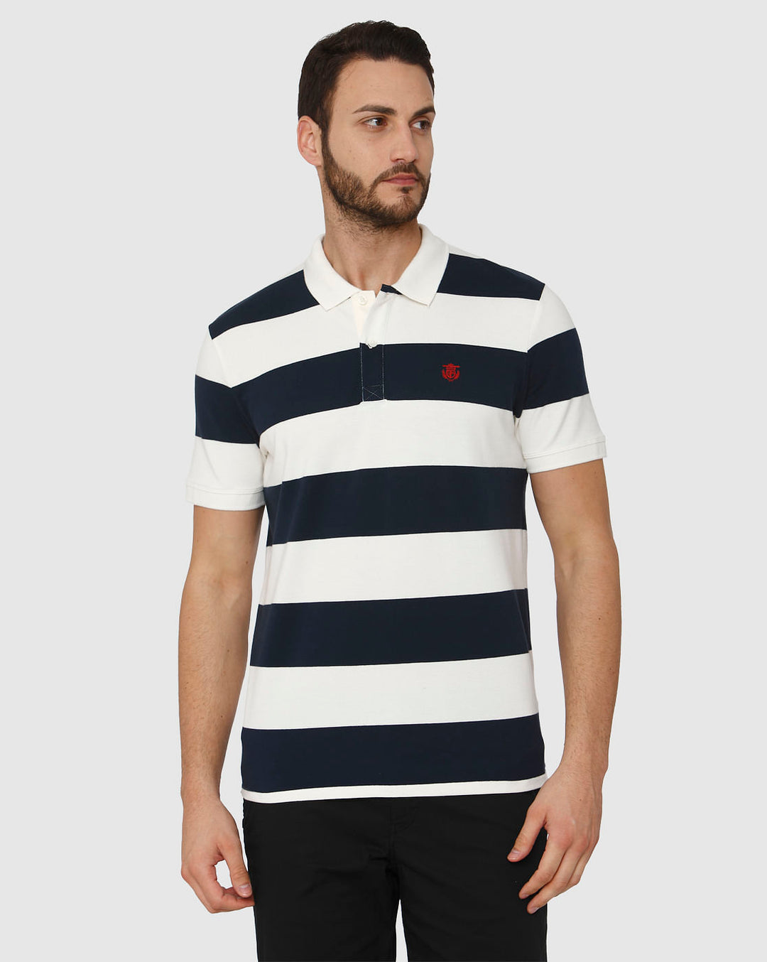 White Striped Polo Neck T-Shirt