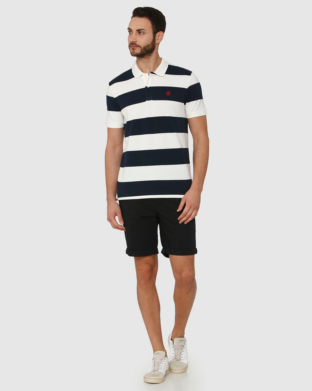 White Striped Polo Neck T-Shirt