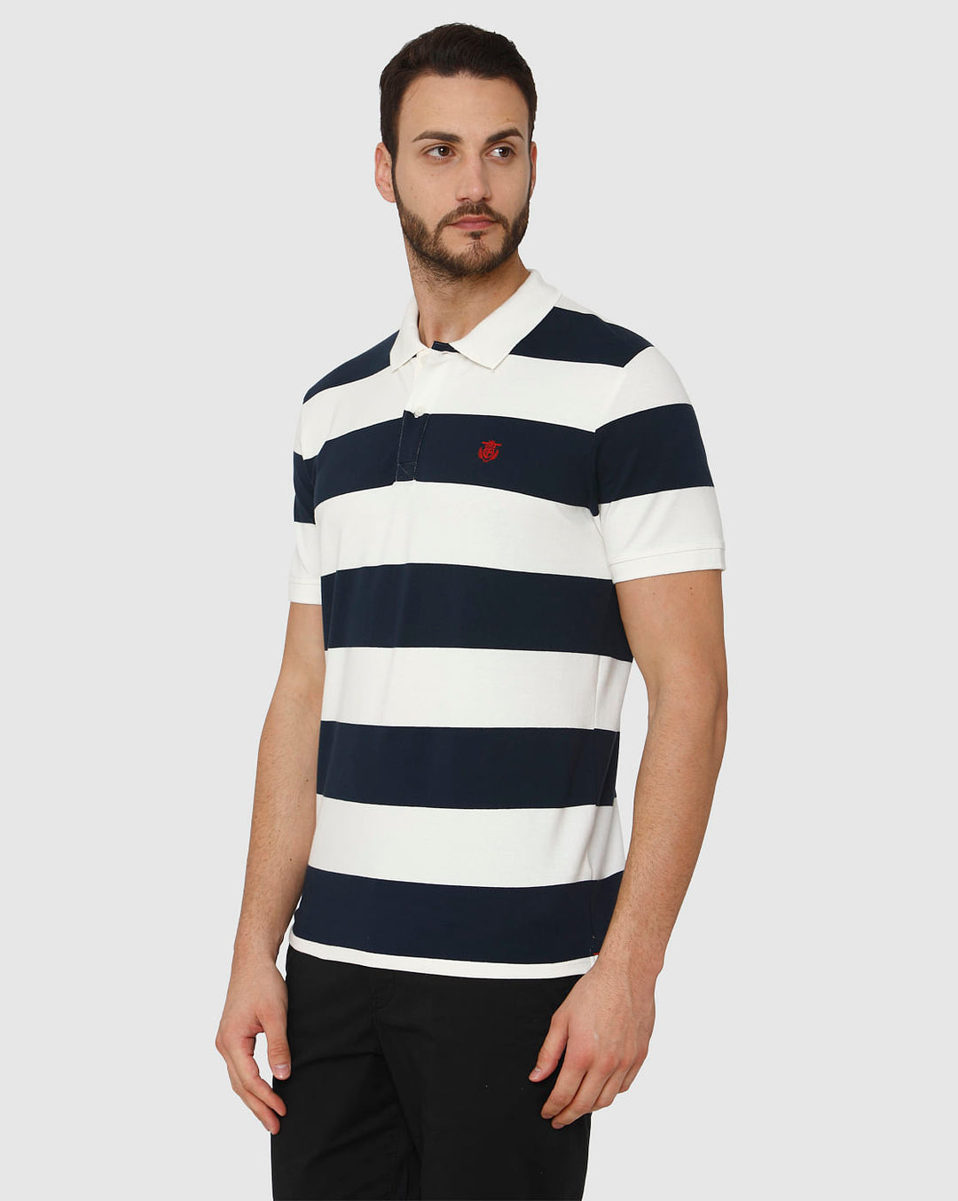 White Striped Polo Neck T-Shirt