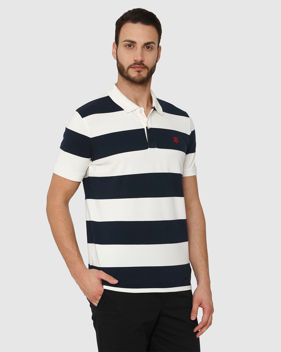 White Striped Polo Neck T-Shirt