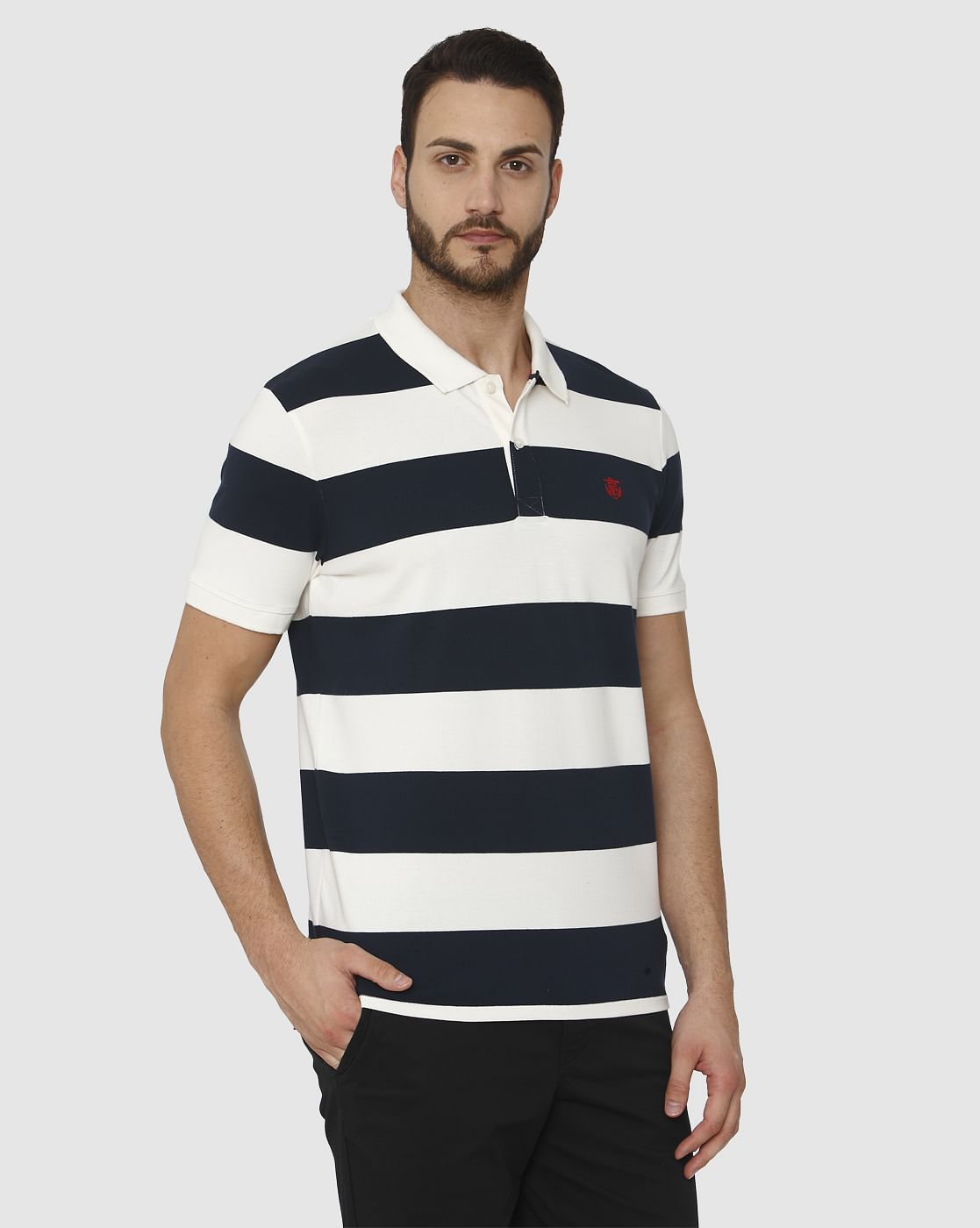 White Striped Polo Neck T-Shirt