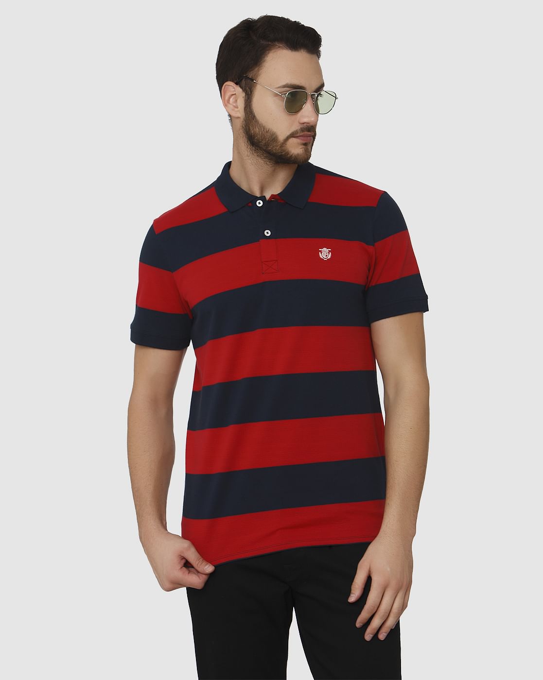 Red Striped Polo Neck T-Shirt