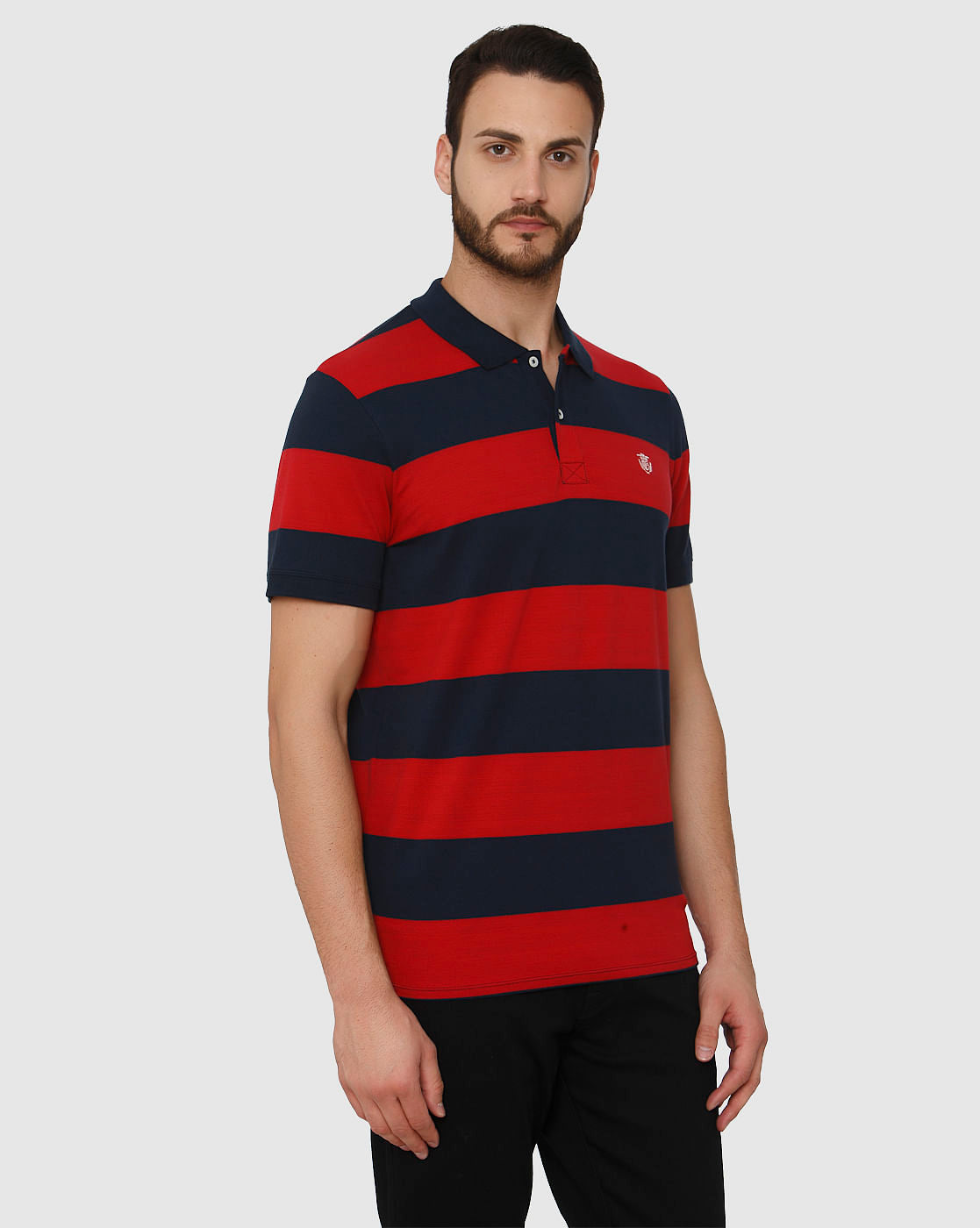Red Striped Polo Neck T-Shirt