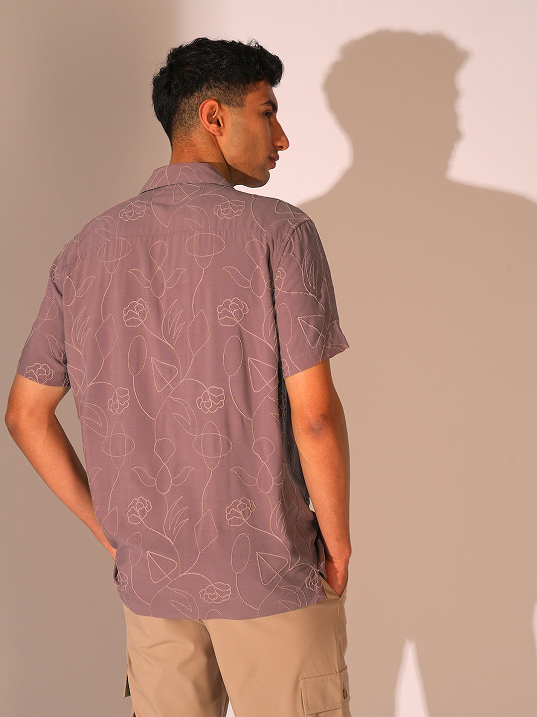 Purple Cuban Collar Viscose Shirt