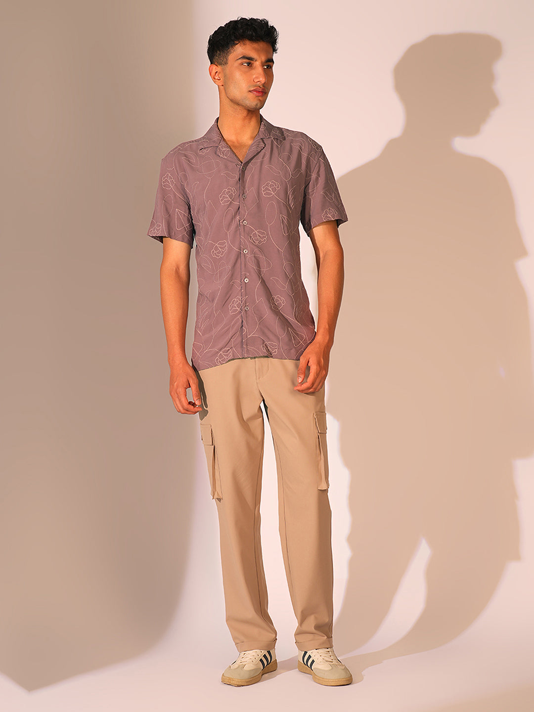 Purple Cuban Collar Viscose Shirt