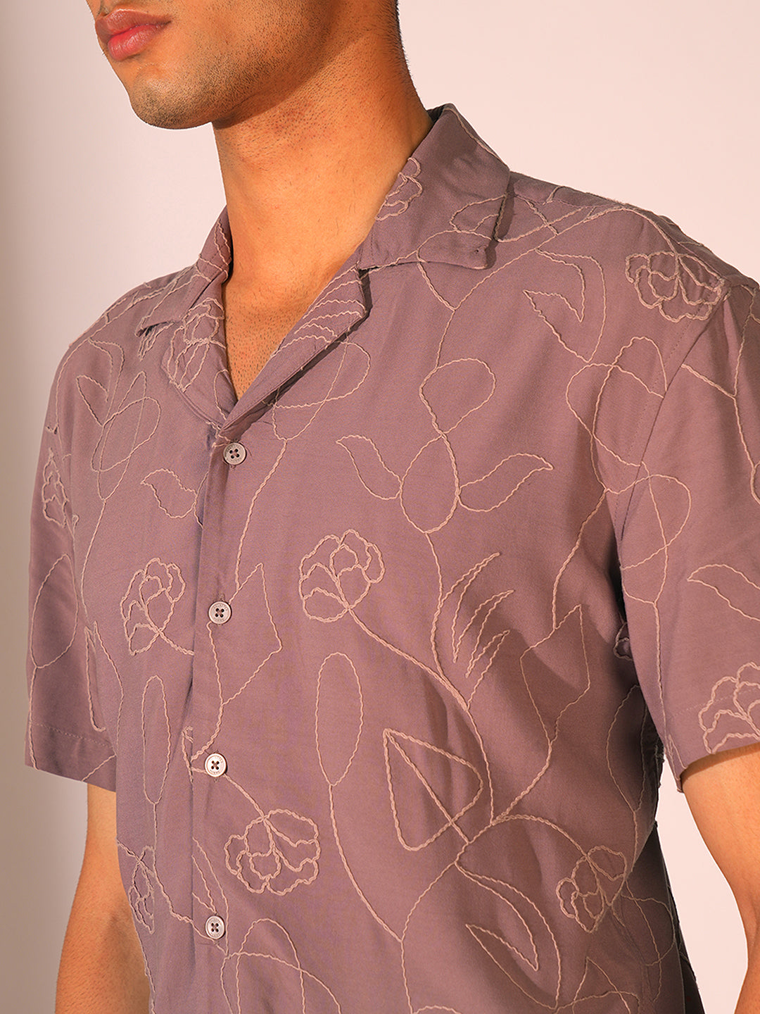 Purple Cuban Collar Viscose Shirt