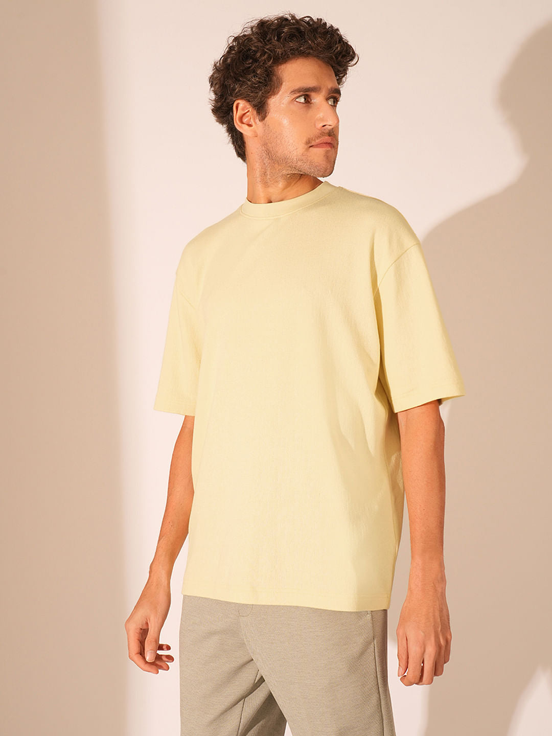 Light Yellow Textured T-Shirt