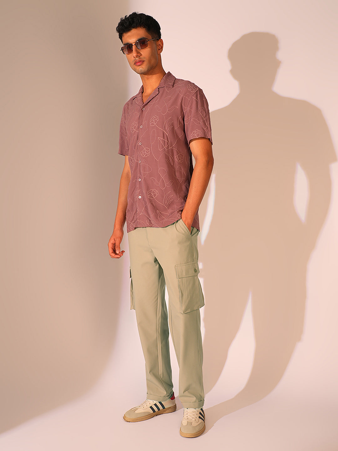 Beige Mid Rise Cargo Pants
