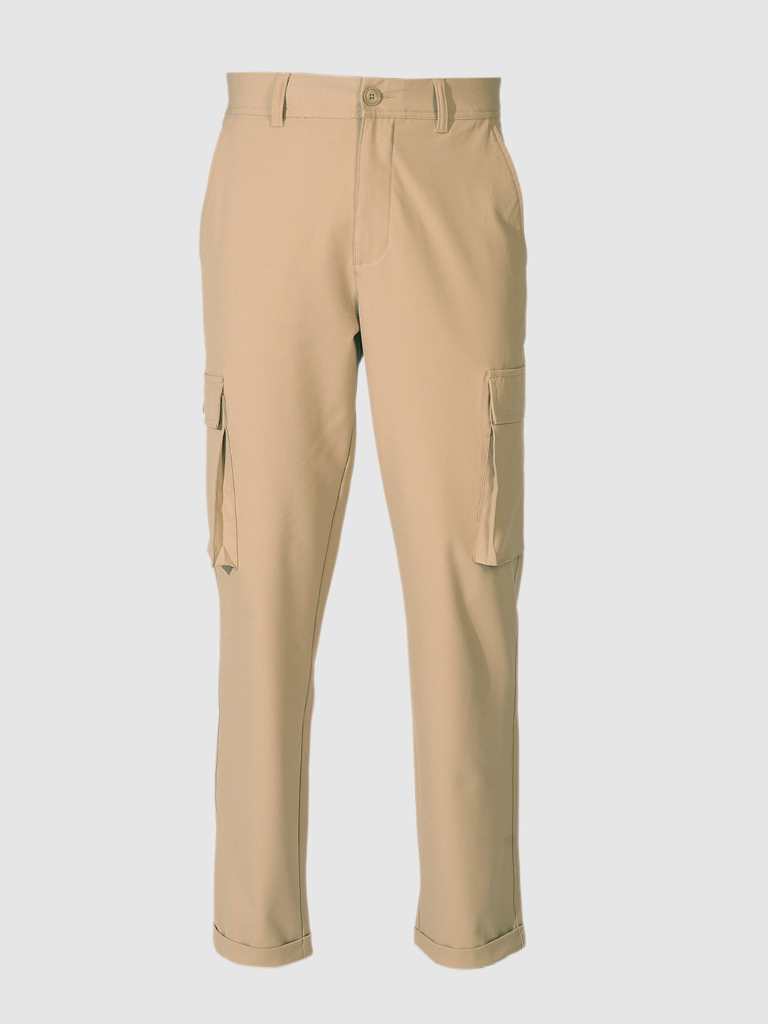 Beige Mid Rise Cargo Pants
