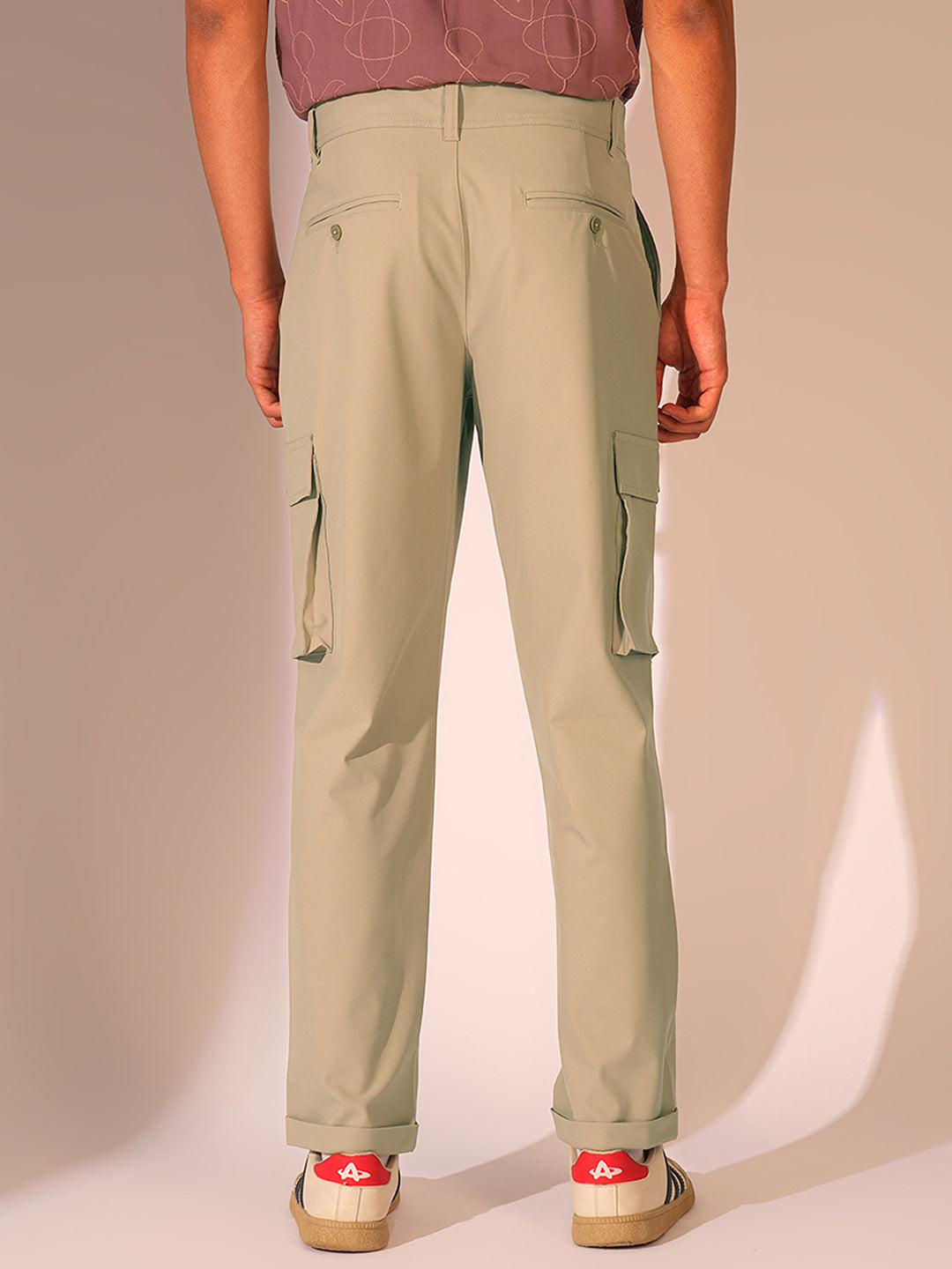 Beige Mid Rise Cargo Pants