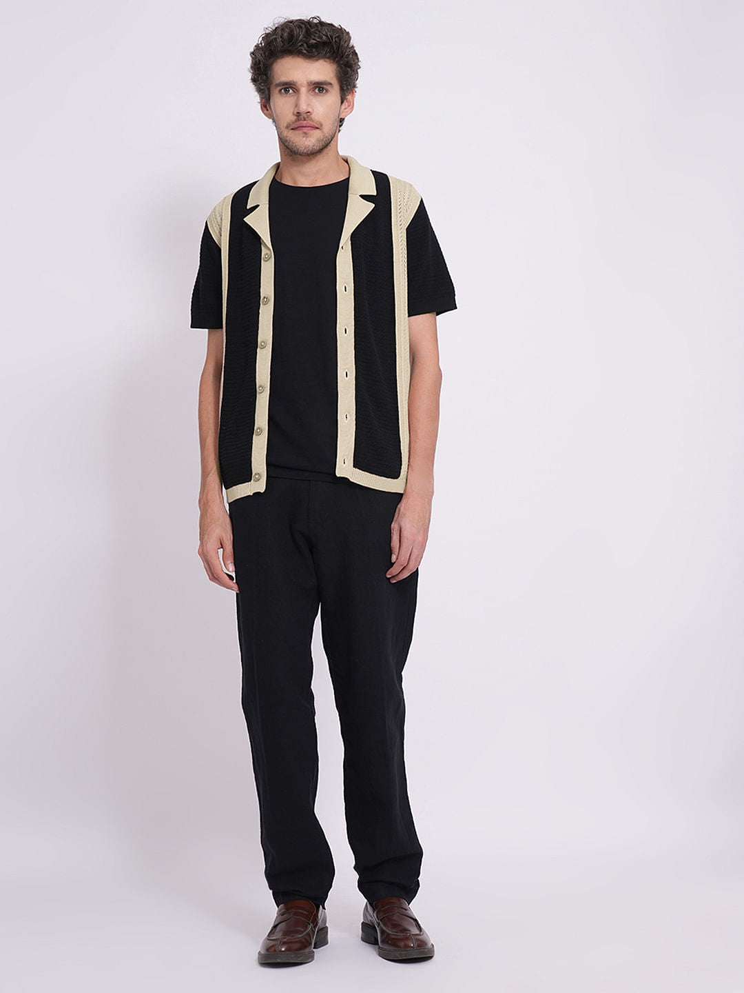 Black Colourblocked Cotton Knitted Polo